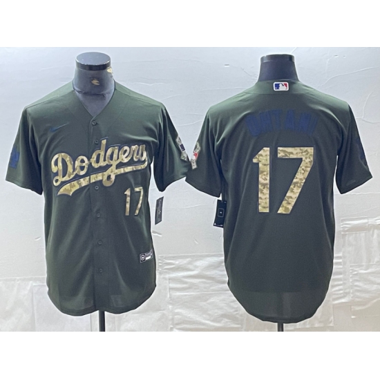 Men's Los Angeles Dodgers #17 Shohei Ohtani Number Green Salute To Service Stitched Cool Base Nike Jersey - Ujersey