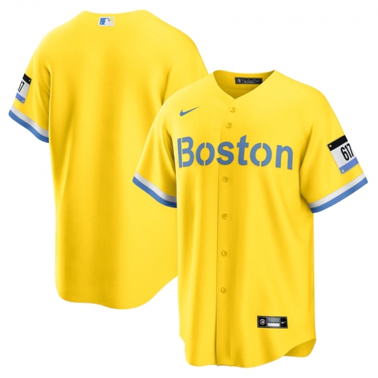 Men's Boston Red Sox Nike Blank Gold-Light Blue 2021 City Connect Replica Jersey - Ujersey