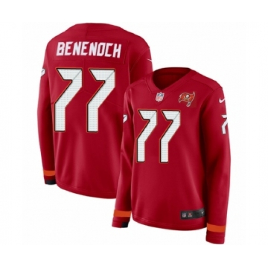 Women's Nike Tampa Bay Buccaneers #77 Caleb Benenoch Limited Red Therma Long Sleeve NFL Jersey - Ujersey