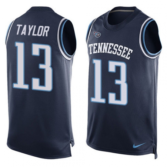 Men's Nike Tennessee Titans #13 Taywan Taylor Limited Navy Blue Player Name & Number Tank Top Tank Top NFL Jersey - Ujersey