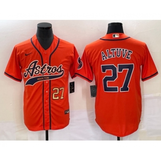 Men's Houston Astros #27 Jose Altuve Number Orange Cool Base Stitched Baseball Jersey - Ujersey