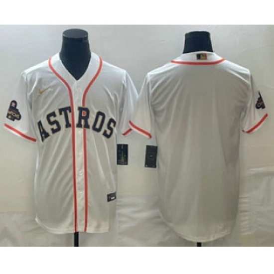 Men's Houston Astros Blank 2023 White Gold World Serise Champions Cool Base Stitched Jersey - Ujersey