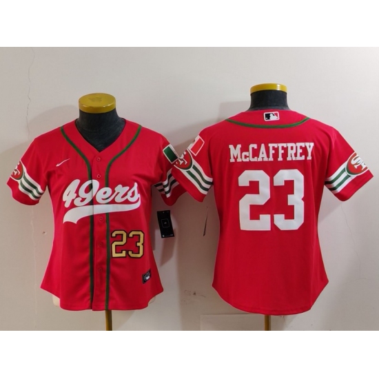 Women's San Francisco 49ers #23 Christian McCaffrey Red Mexico Cool Base Stitched Baseball Jerseys - Ujersey