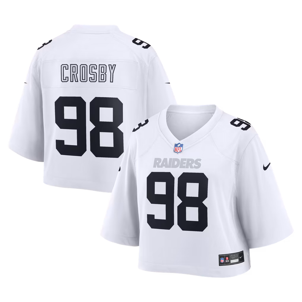 Women's Las Vegas Raiders Maxx Crosby Nike White Cropped Fashion Game Jersey - SUjersey01