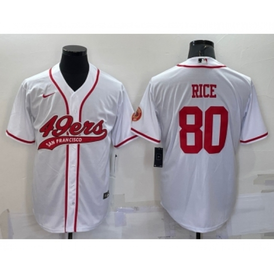 Men's San Francisco 49ers #80 Jerry Rice White With Patch Cool Base Stitched Baseball Jersey - Ujersey