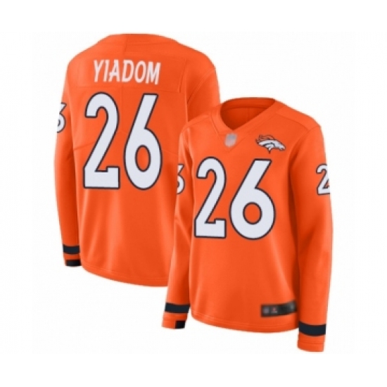 Women's Denver Broncos #26 Isaac Yiadom Limited Orange Therma Long Sleeve Football Jersey - Ujersey
