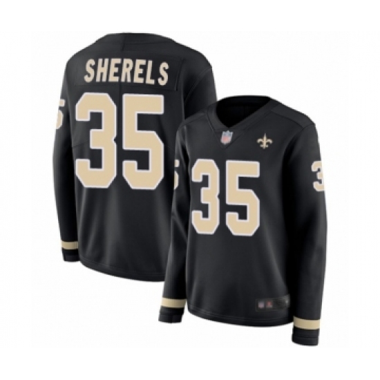Women's New Orleans Saints #35 Marcus Sherels Limited Black Therma Long Sleeve Football Jersey - Ujersey