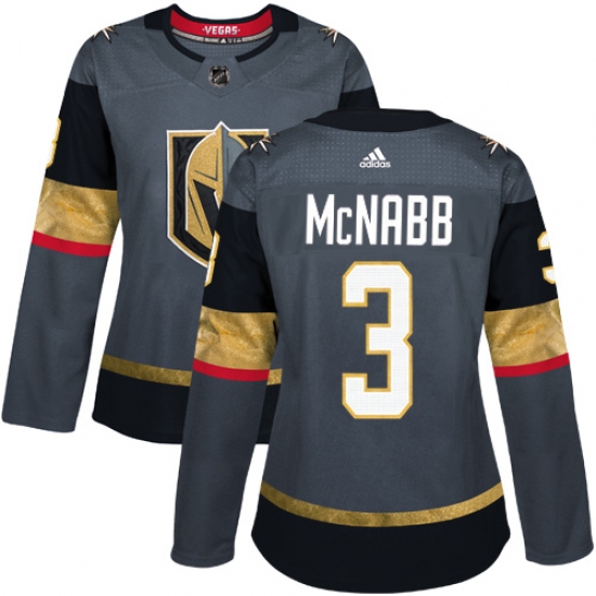 Women's Adidas Vegas Golden Knights #3 Brayden McNabb Authentic Gray Home NHL Jersey