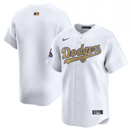 Men's Los Angeles Dodgers Blank White 2025 Gold Collection Limited Stitched Baseball Jersey - Ujersey