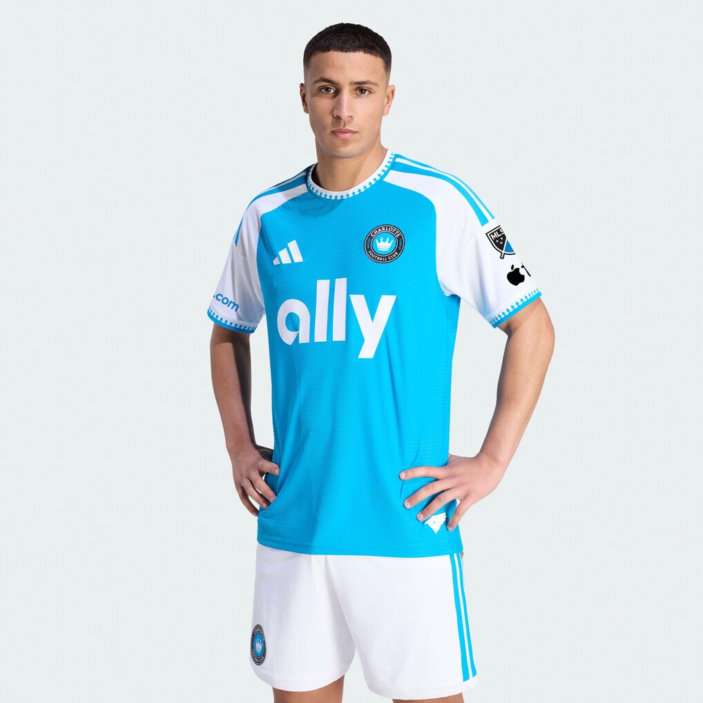 Men's Charlotte FC adidas Blue 2026 Carolina Kit: Crowns Up On-Field Authentic Patch Jersey - Ujersey