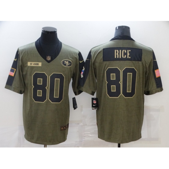 Men's San Francisco 49ers #80 Jerry Rice Nike Olive 2021 Salute To Service Limited Player Jersey - Ujersey