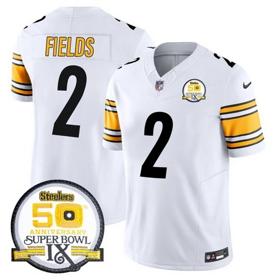 Men's Pittsburgh Steelers #2 Justin Fields White 2024 F U S E 50th Anniversary Of Super Bowl IX Alternate Vapor Untouchable Limited Stitched Jersey - Ujersey