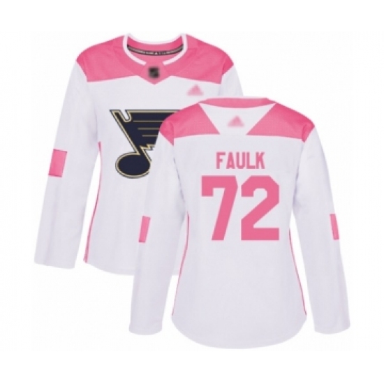 Women's St. Louis Blues #72 Justin Faulk Authentic White Pink Fashion Hockey Jersey - Ujersey
