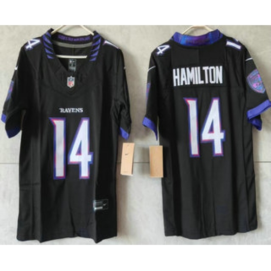 Women's Baltimore Ravens #14 Kyle Hamilton Limited Black Vapor FUSE Jersey - Ujersey