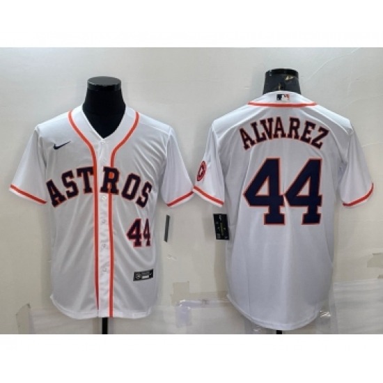 Men's Houston Astros #44 Yordan Alvarez Number White With Patch Stitched MLB Cool Base Nike Jersey - Ujersey