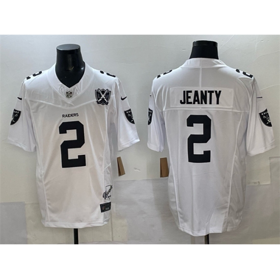 Men's Las Vegas Raiders #2 Ashton Jeanty White 2025 Draft F.U.S.E. With Nevada Silver Stat And 65th Anniversary Stitched Football Jersey - Ujersey