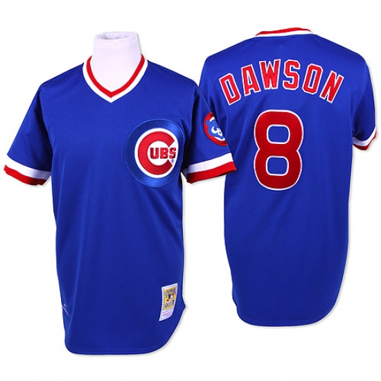 Men's Mitchell and Ness Chicago Cubs #8 Andre Dawson Authentic Blue Throwback MLB Jersey - Ujersey