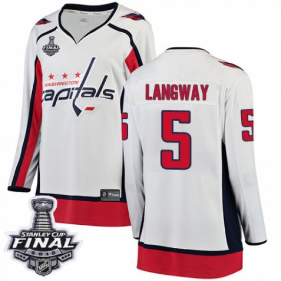 Women's Washington Capitals #5 Rod Langway Fanatics Branded White Away Breakaway 2018 Stanley Cup Final NHL Jersey