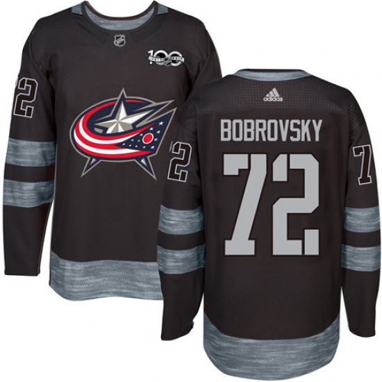 Men's Adidas Columbus Blue Jackets #72 Sergei Bobrovsky Authentic Black 1917-2017 100th Anniversary NHL Jersey - Ujersey
