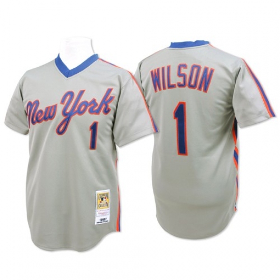 Men's Mitchell and Ness New York Mets #1 Mookie Wilson Authentic Grey Throwback MLB Jersey - Ujersey