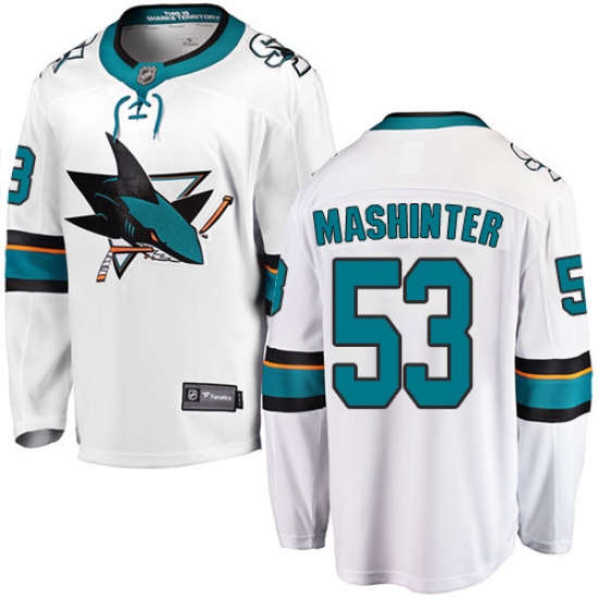 Youth San Jose Sharks #53 Brandon Mashinter Fanatics Branded White Away Breakaway NHL Jersey - Ujersey