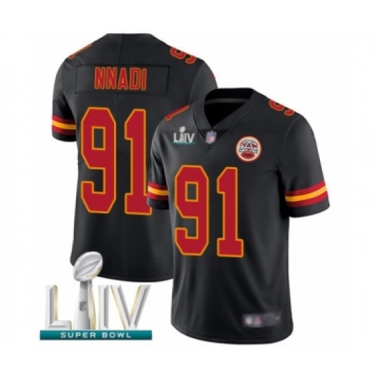 Men's Kansas City Chiefs #91 Derrick Nnadi Limited Black Rush Vapor Untouchable Super Bowl LIV Bound Football Jersey - Ujersey