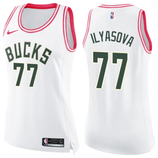 Women's Nike Milwaukee Bucks #77 Ersan Ilyasova Swingman White  Pink Fashion NBA Jersey - Ujersey