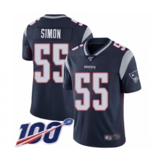 Youth New England Patriots #55 John Simon Navy Blue Team Color Vapor Untouchable Limited Player 100th Season Football Jersey - Ujersey