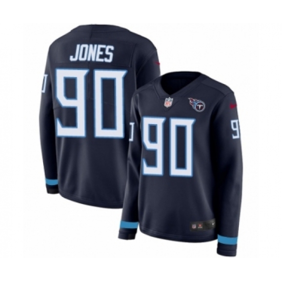 Women's Nike Tennessee Titans #90 DaQuan Jones Limited Navy Blue Therma Long Sleeve NFL Jersey - Ujersey