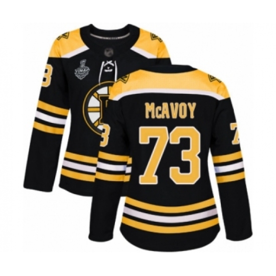Women's Boston Bruins #73 Charlie McAvoy Authentic Black Home 2019 Stanley Cup Final Bound Hockey Jersey - Ujersey