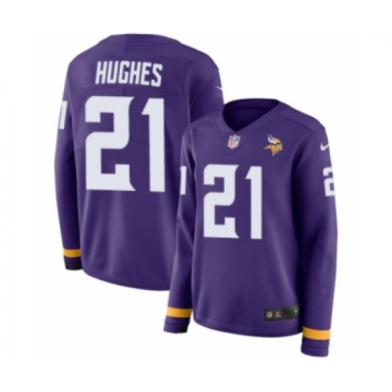 Women's Nike Minnesota Vikings #21 Mike Hughes Limited Purple Therma Long Sleeve NFL Jersey - Ujersey