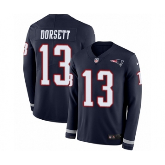 Men's Nike New England Patriots #13 Phillip Dorsett Limited Navy Blue Therma Long Sleeve NFL Jersey - Ujersey