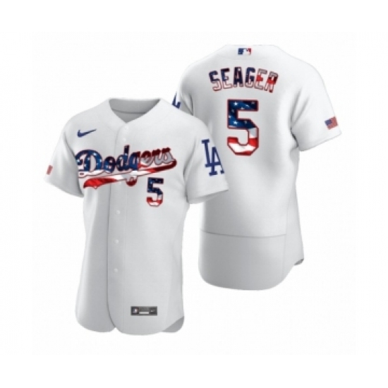 Men's Corey Seager #5 Los Angeles Dodgers White 2020 Stars & Stripes 4th of July Jersey - Ujersey