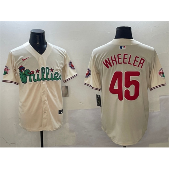 Men's Philadelphia Phillies #45 Zack Wheeler Cream Phanatic Limited Stitched Jersey - Ujersey