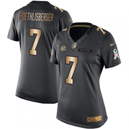 Women's Nike Pittsburgh Steelers #7 Ben Roethlisberger Limited Black/Gold Salute to Service NFL Jersey - Ujersey