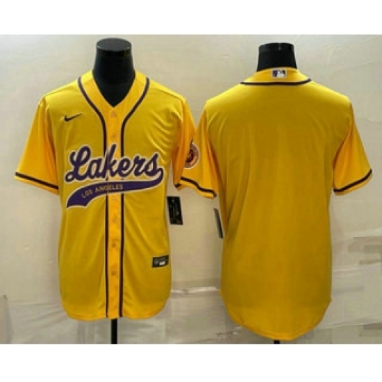 Men's Los Angeles Lakers Blank Yellow Cool Base Stitched Baseball Jersey - Ujersey