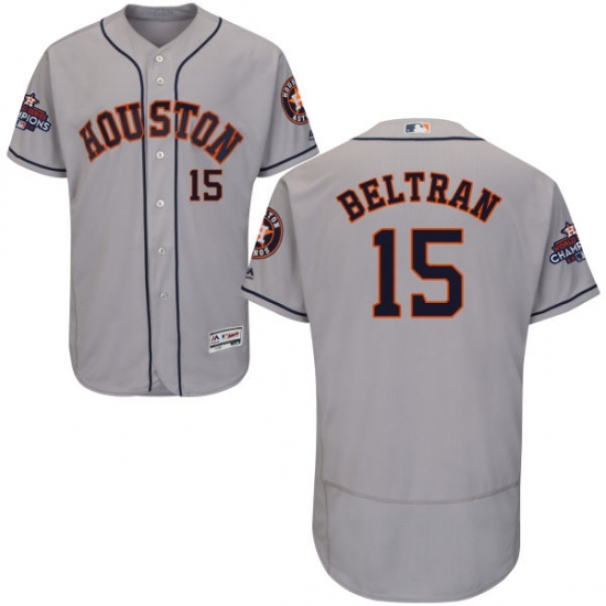 Men's Majestic Houston Astros #15 Carlos Beltran Authentic Grey Road 2017 World Series Champions Flex Base MLB Jersey - Ujersey