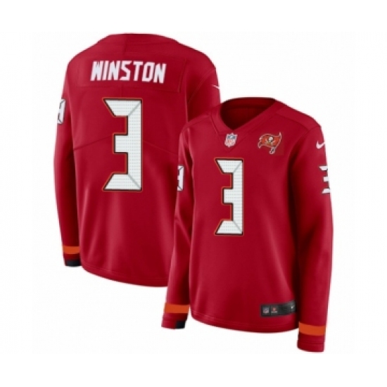 Women's Nike Tampa Bay Buccaneers #3 Jameis Winston Limited Red Therma Long Sleeve NFL Jersey - Ujersey