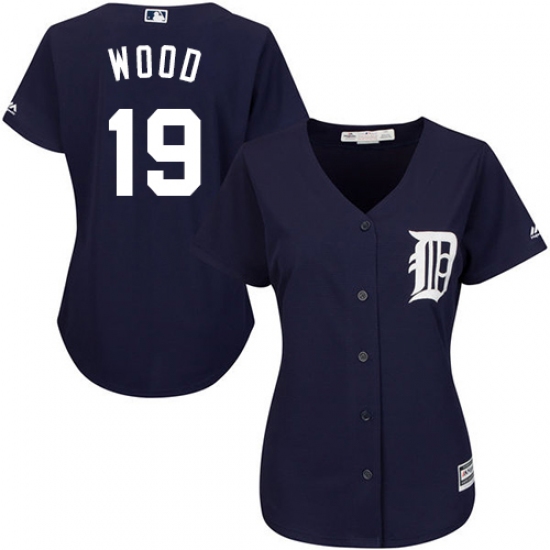 Women's Majestic Detroit Tigers #19 Travis Wood Replica Navy Blue Alternate Cool Base MLB Jersey - Ujersey
