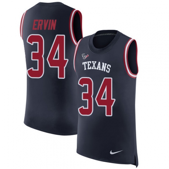 Men's Nike Houston Texans #34 Tyler Ervin Limited Navy Blue Rush Player Name & Number Tank Top NFL Jersey - Ujersey