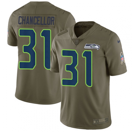 Youth Nike Seattle Seahawks #31 Kam Chancellor Limited Olive 2017 Salute to Service NFL Jersey - Ujersey