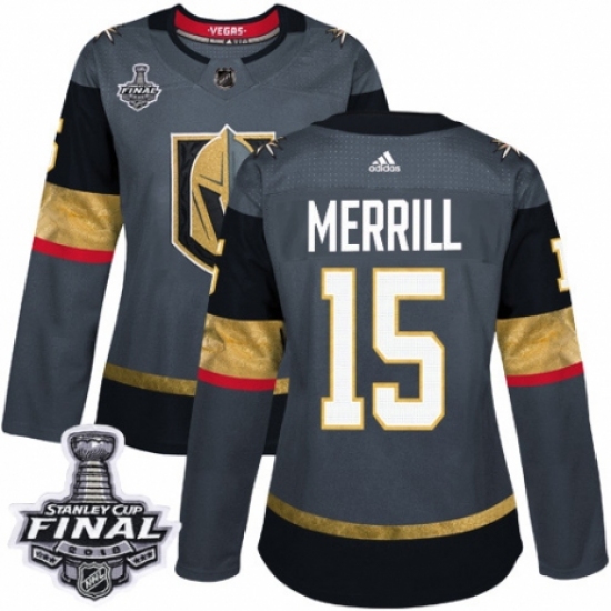 Women's Adidas Vegas Golden Knights #15 Jon Merrill Authentic Gray Home 2018 Stanley Cup Final NHL Jersey - Ujersey