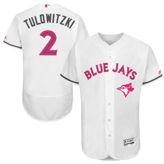 Men's Majestic Toronto Blue Jays #2 Troy Tulowitzki Authentic White 2016 Mother's Day Fashion Flex Base MLB Jersey