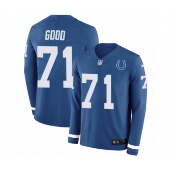 Youth Nike Indianapolis Colts #71 Denzelle Good Limited Blue Therma Long Sleeve NFL Jersey - Ujersey