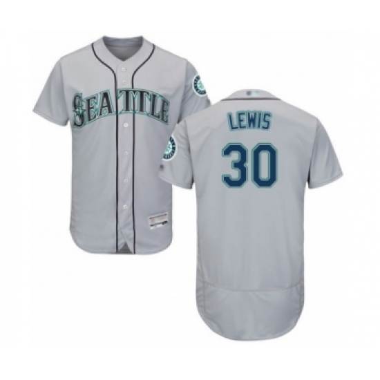 Men's Seattle Mariners #30 Kyle Lewis Grey Road Flex Base Authentic Collection Baseball Player Jersey