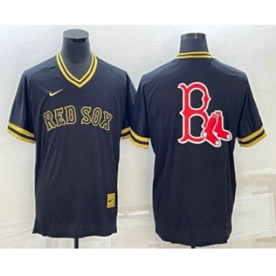 Men's Boston Red Sox Big Logo Black Gold Nike Cooperstown Legend V Neck Jersey - Ujersey