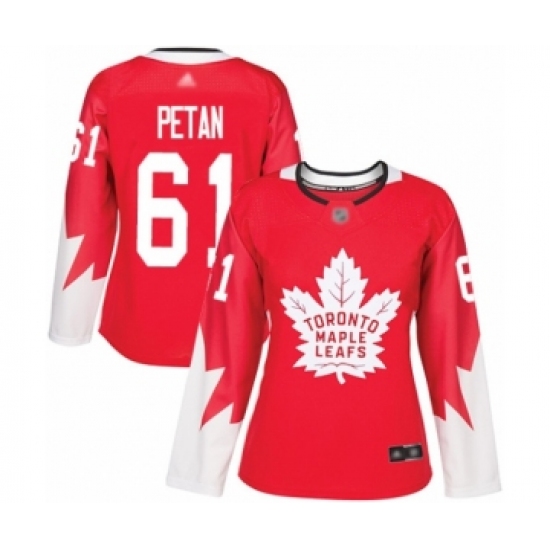 Women's Toronto Maple Leafs #61 Nic Petan Authentic Red Alternate Hockey Jersey - Ujersey
