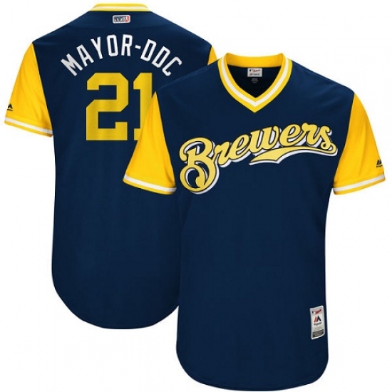 Men's Majestic Milwaukee Brewers #21 Travis Shaw 