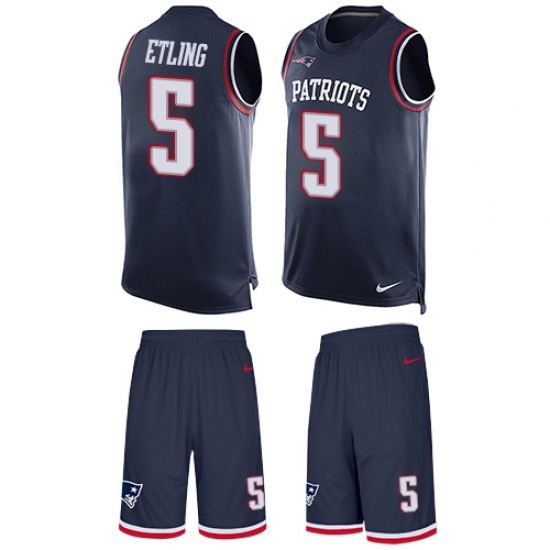 Men's Nike New England Patriots #5 Danny Etling Limited Navy Blue Tank Top Suit NFL Jersey - Ujersey