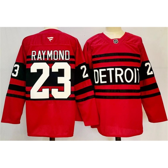Men's Detroit Red Wings #23 Lucas Raymond Red 2024-25 Reverse Retro Stitched Jersey - Ujersey